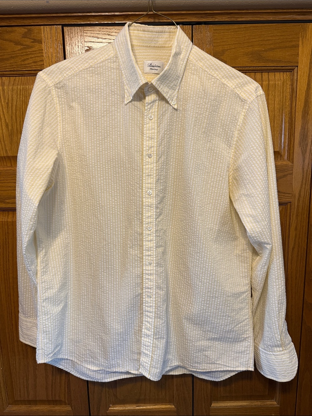 Seersucker Yellow & White Button-Down Shirt- XL